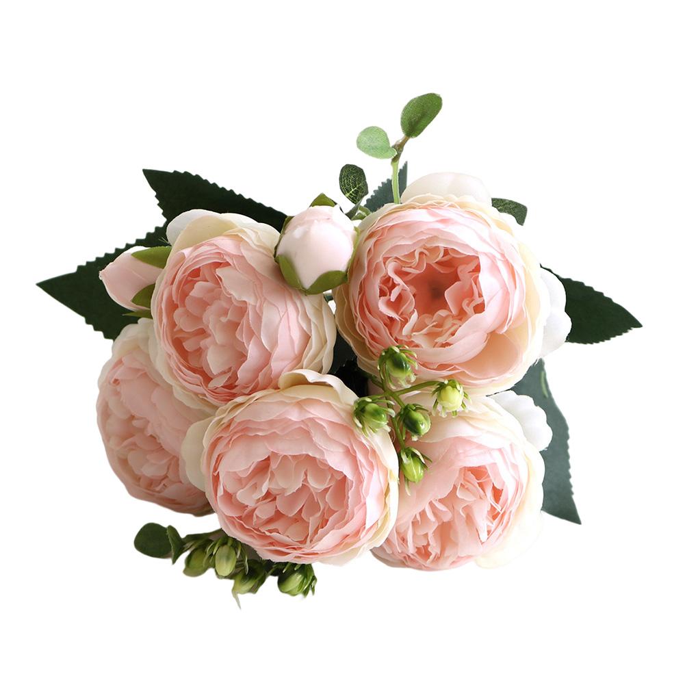 Künstliche Pfingstrosen, Seidenblumen, fünfköpfiger Blumenstrauß, Kunstrosen für Party, Vase, Hochzeit, Tischdekoration