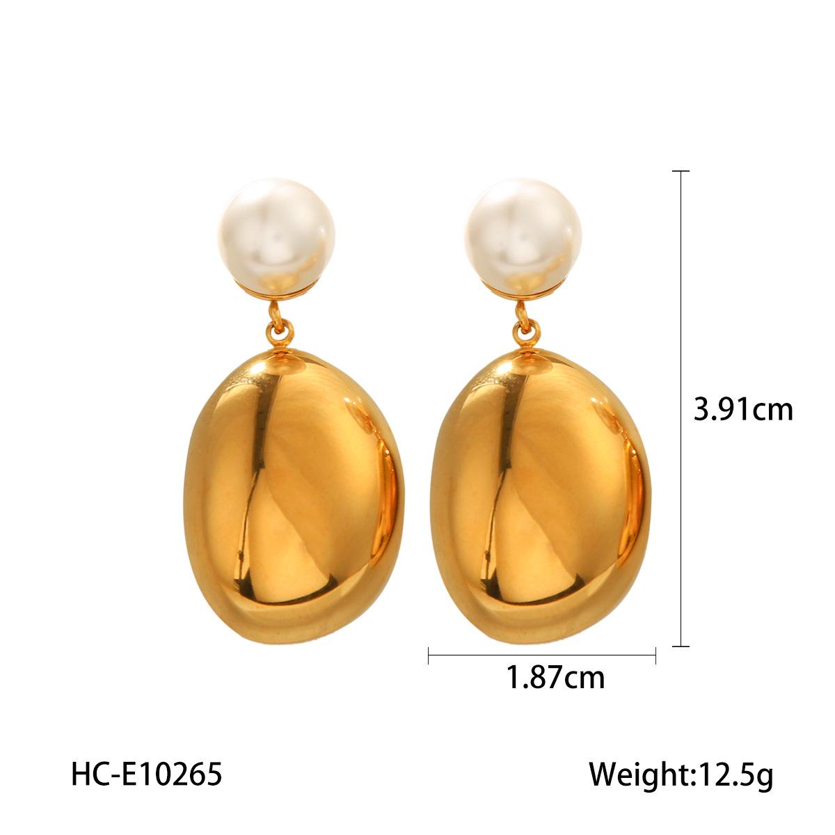 

18k Gold Stainless Steel Earrings with Pearl Studs & Semicircle Pendant