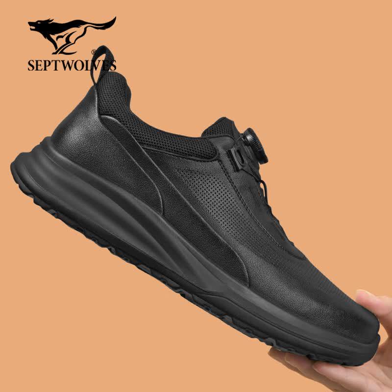 Sevenwolves Men's Breathable Leather Rotary Buckle Sports Shoes