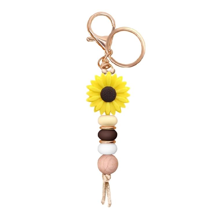 

Versatile Floral Design Key Ring Soft Comfortable Touch Beaded Key Chain Silicone Construction Long Use жёлтый