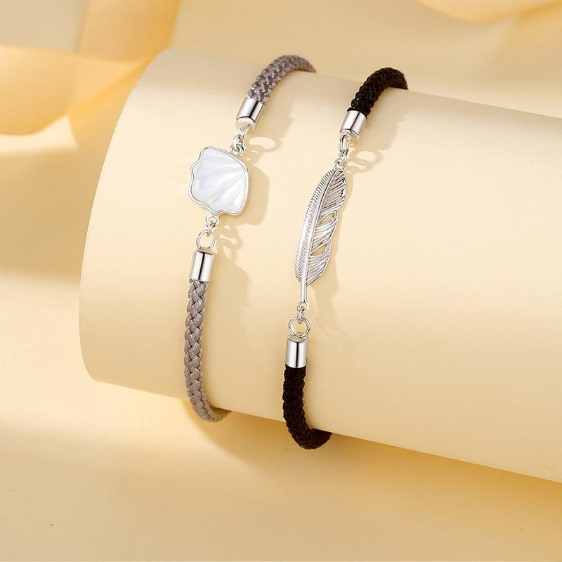 Feather You A Shell Couple Bracelet A Pair of Boys and Girls Design Sense Niche Hand Rope Birthday Gift