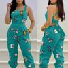 Women Printed Back Strapjumpsuit European and American Women Butterfly Print Back Strap Jumpsuit