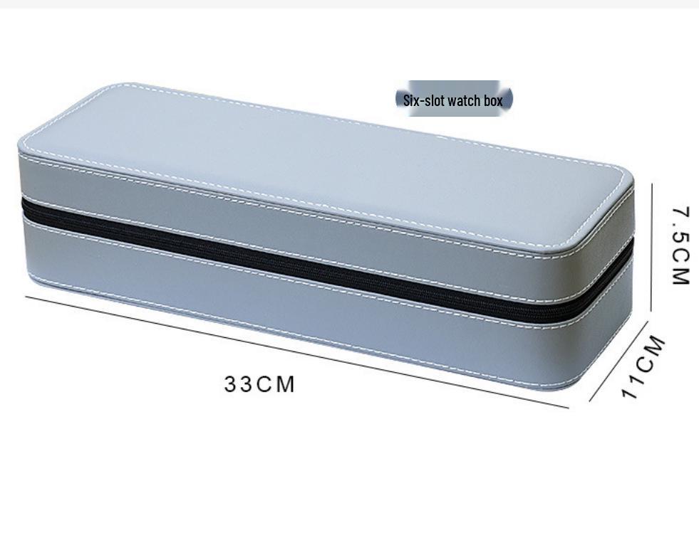 Portable Black and Blue-Gray Leather Zipper Watch Box with 6, 10, or 12 Slots - Flip-Top Jewelry Storage