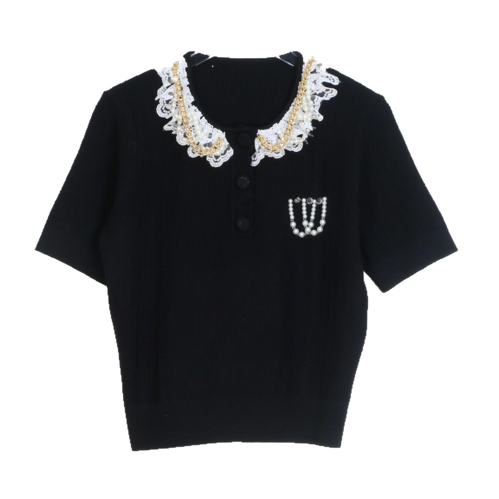 

Lafite 2025 Весенний Классический Вязаный Топ с Плиссированным Воротником с Бусинами Large