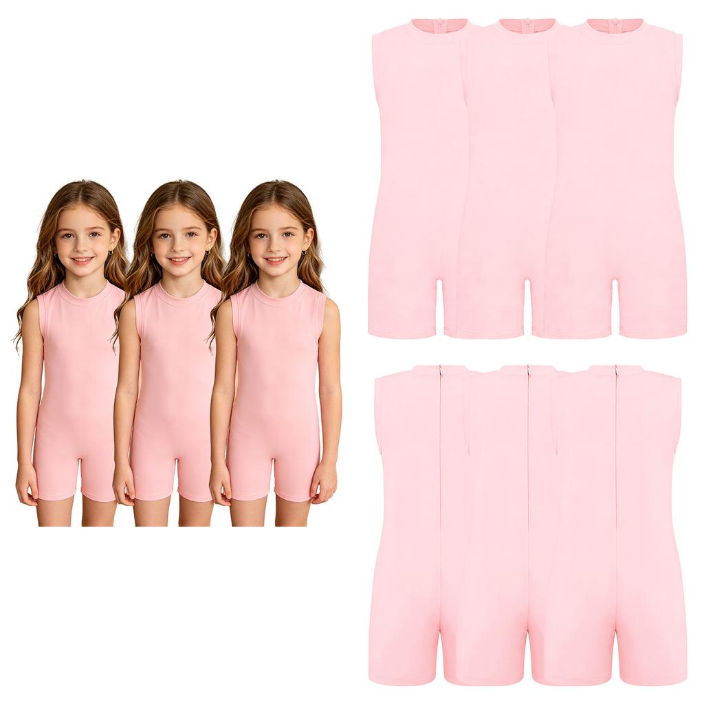 3Pcs Kids Special Needs Adaptive Jumpsuit Round Neck Sleeveless Back Invisible Zipper Solid Color for Easy Dressing Daily Care