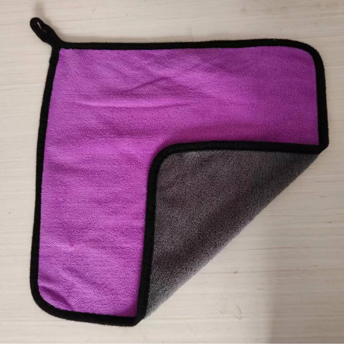 Двусторонняя коралловая флисовая салфетка для мытья автомобиля - Толстая, многофункциональная чистящая ткань 25x25cm серый/фиолетовый