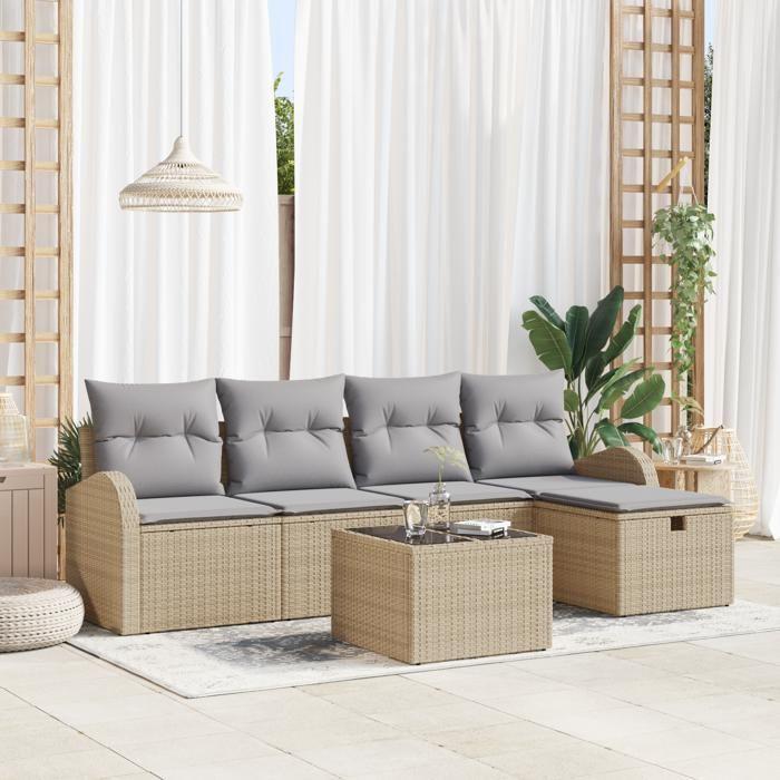 VidaXL Set of 6 Garden Sofas with Beige Cushions In Rattan 3359069
