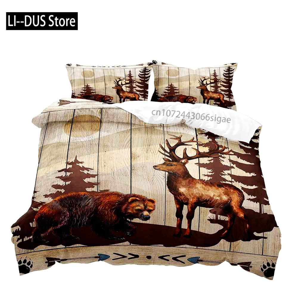 

Comforter Moose Black Bear Queen Set Wildlife Deer Bedding Set Rustic Bedroom Decor For Men Boyfriend Teen Boy2 S Comforter (quilt)-EU Single(135*200cm)3pcs