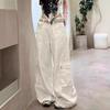 Multi-pocket White Work Jeans Women's Spring and Autumn New High-waist Loose Wide-leg Versatile Casual Trousers