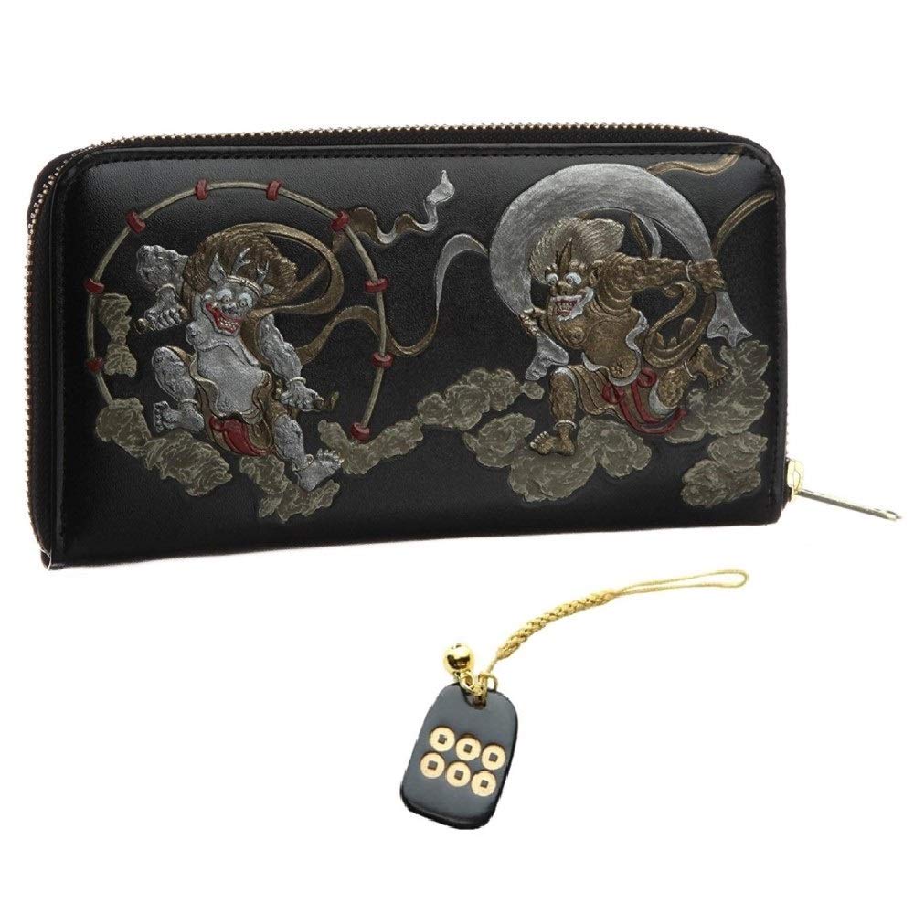 

Fujin Raijin Round Wallet Genuine Leather Wallet Japanese Pattern Japanese Clothing Japanese Carving National Treasure Tawaraya Sotatsu Reprint Made