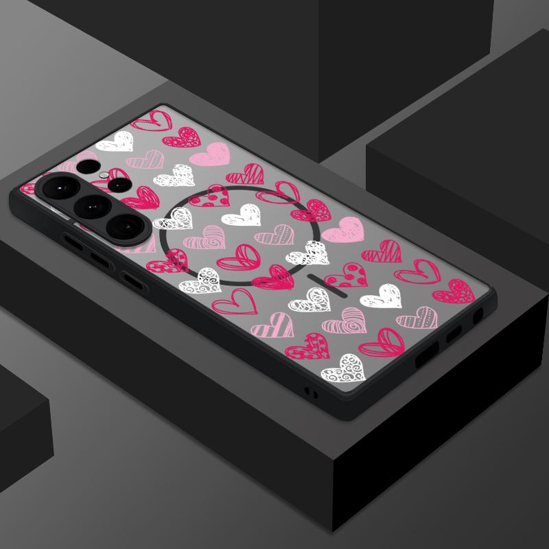 Love Hearts Pattern Clear Case For Samsung Galaxy S25 S23 S24 Ultra S22 Plus S24 S21 S20 FE Magnetic For Magsafe PC Phone Cover