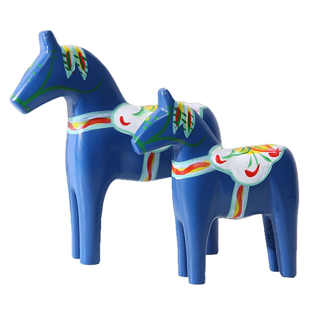 1 Pair Handcrafts Swedish Dala Horse Wooden Sculptures Painting Ornaments for Home Office Desktop and Shelf Decors