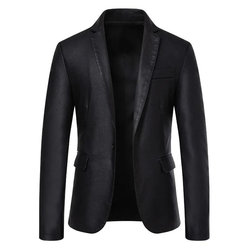 Fashion Men Leather Suits Jackets Formal Blazers Coats Good Quality Male Slim Business Casual Pu Leather Blazers Jackets