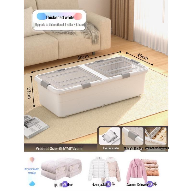 Large Capacity Transparent Under-Bed Storage Box with Wheels