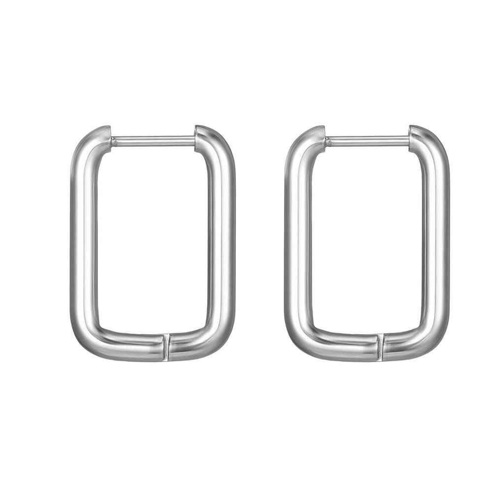 Stainless Steel Ear Buckle Simple Trend Unisex Titanium Steel Round Wire Rectangular Earrings