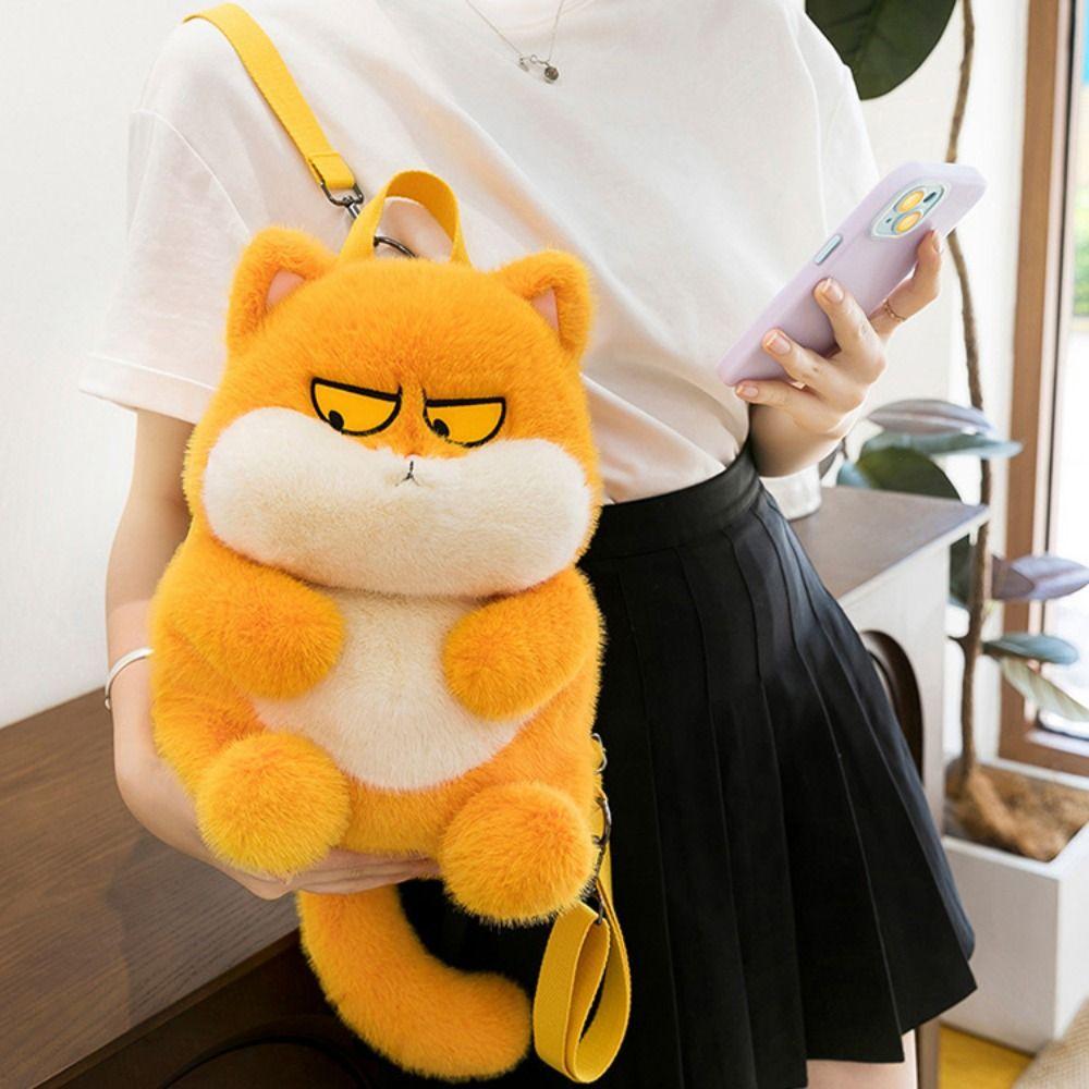 Animals Little Cat Doll Shoulder Bag Phone Bag Cartoon Plush Schoolbag Cat Plush Backpack  Lady