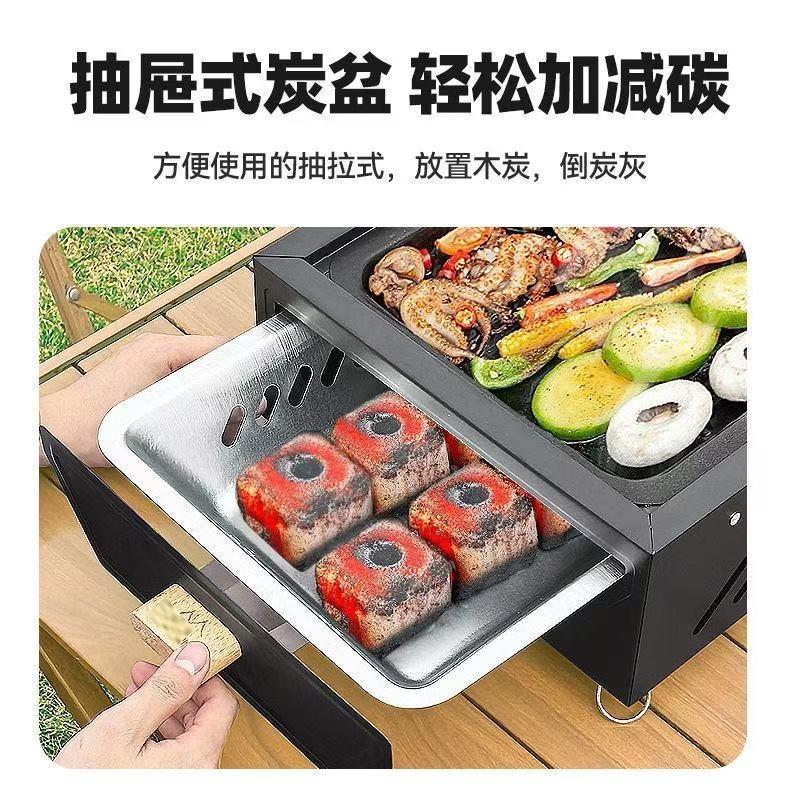 Portable Square Charcoal Grill for Outdoor Camping Picnic Backyard BBQ and Tea Boiling