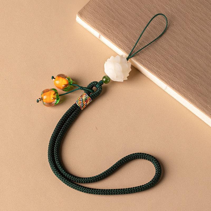 Chinese Good Luck Persimmon Phone Charm Glass Bead Wrist Strap Sturdy -lost Cellphone Lanyard