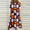 Damen Freizeitkleid mit Halloween-Print, Rundhalsausschnitt und Taschen für Partys