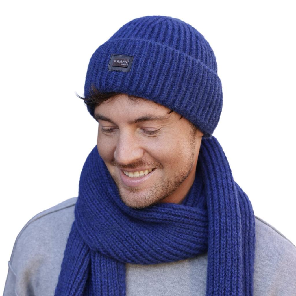 Men' Navy Set - Martin Hat and Scarf, 85% Acrylic / 15% Wool