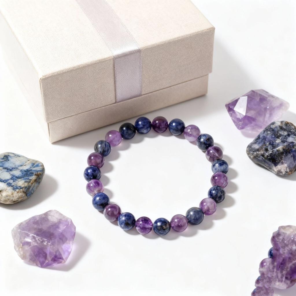 Cadeaux Festifs Bracelet Perles Améthyste Sodalite Pierre Naturelle Guérison Bijoux Mode Pour Hommes Femmes Usage Quotidien Cadeau