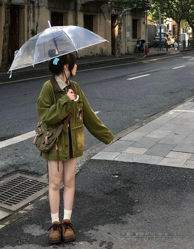 2025 Playful Green Embroidered Denim Jacket - Spring/Autumn Retro Style | Free Shipping