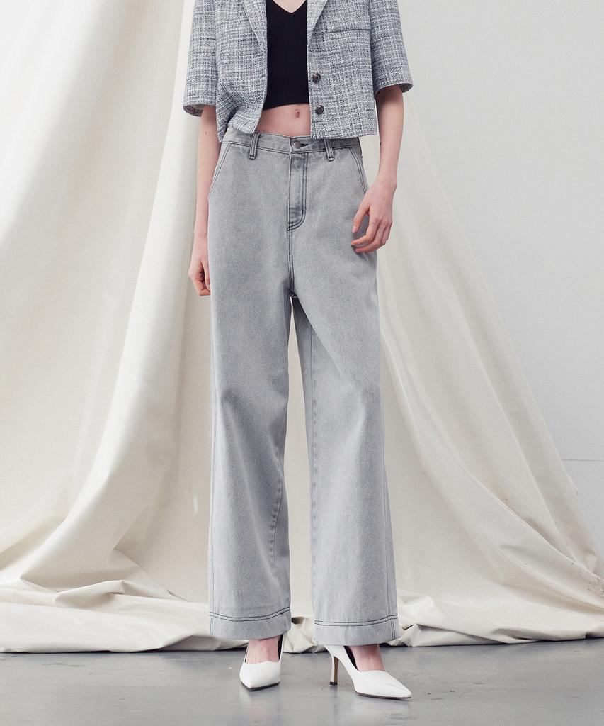 RE RHEE Washed Denim Straight Leg Pants