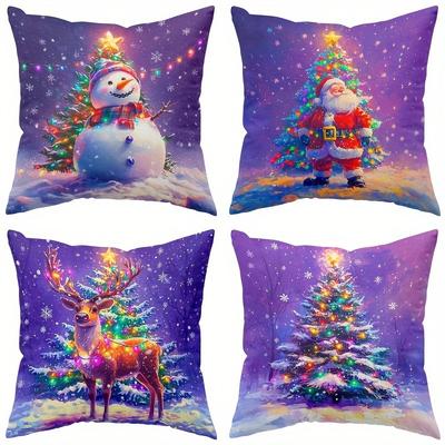 Weihnachts-Kissenbezüge: Schneemann, Weihnachtsmann, Rentier & Weihnachtsbaum Designs Sofabett Kissenbezug, Neujahrs Heimdekoration