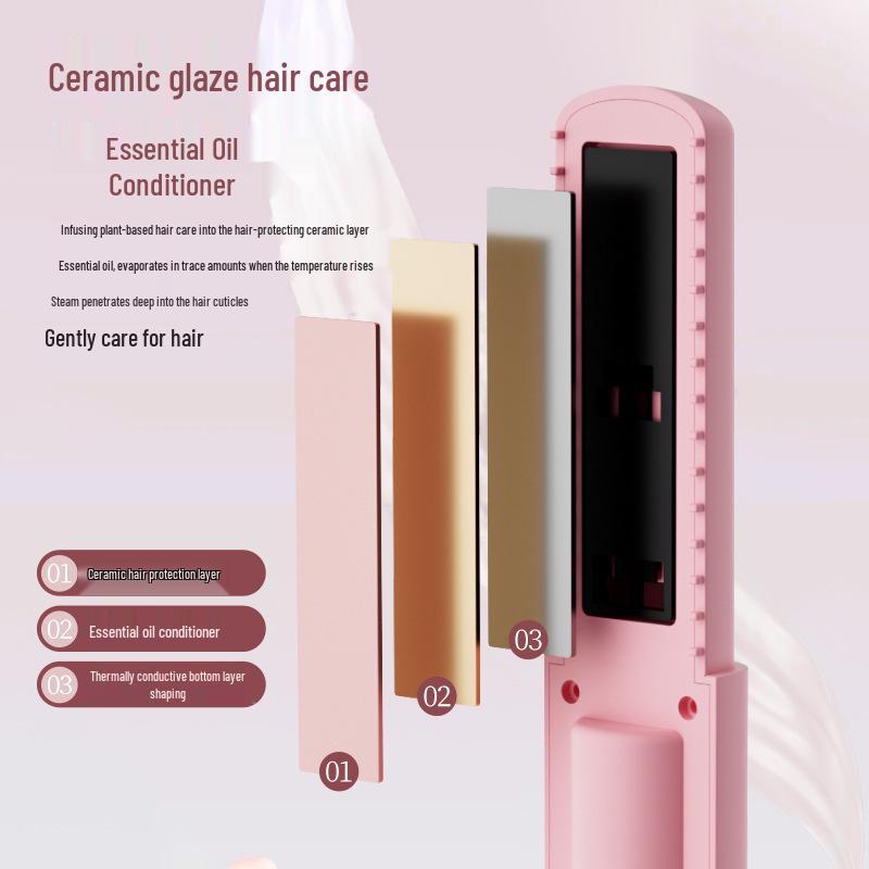 Dual-Use Ceramic Hair Curler & Straightener - Rechargeable, Portable, Non-Damaging
