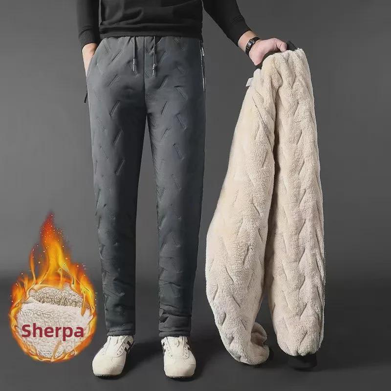 Men's Winter Thickened Cotton Trousers - Loose, Lambskin-Lined, Casual Straight-Leg Fit