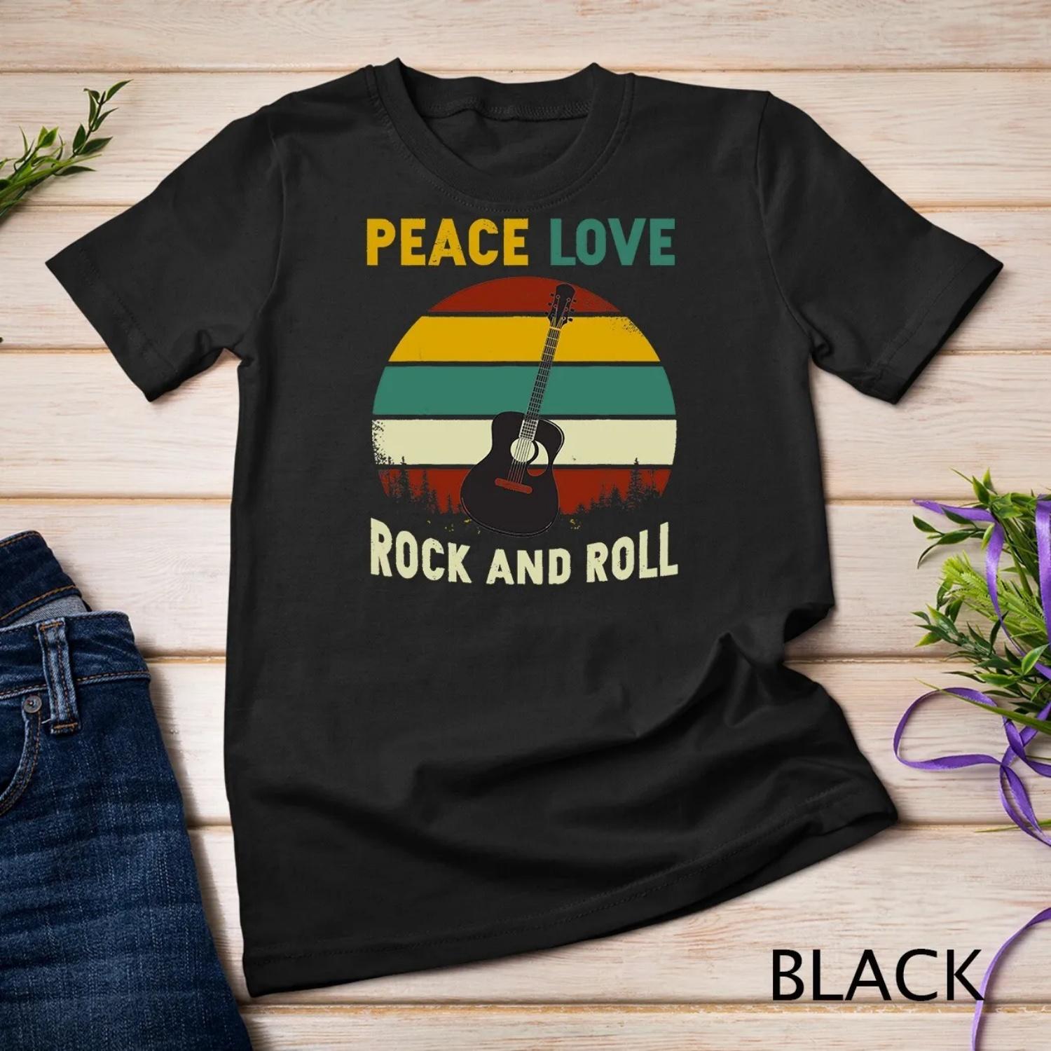Peace Love Rock And Roll Guitar Retro Vintage T Shirt S