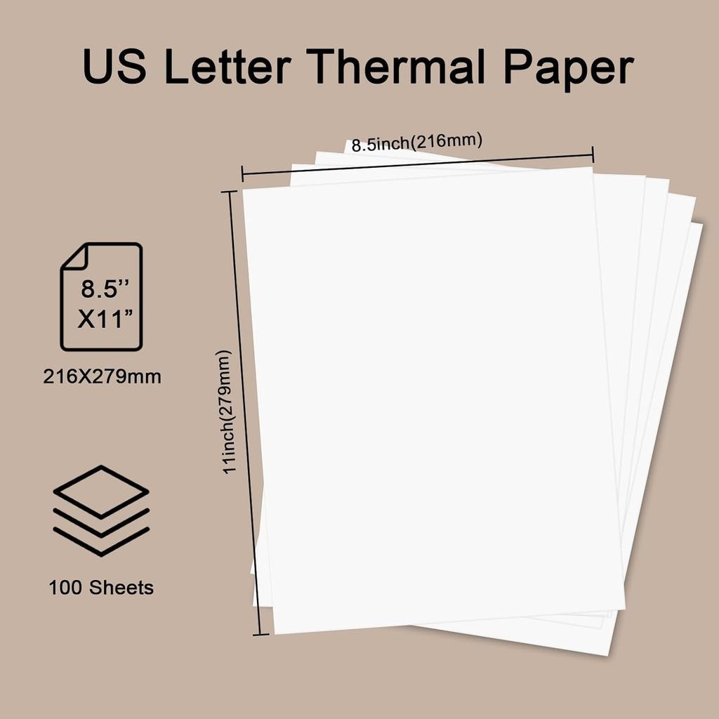 100 Sheets Thermal Printer Paper, 8.5''×11'' US Letter Size, Advanced Printing Paper, Thermal Paper Compatible with Brother Letter Portable Printer,