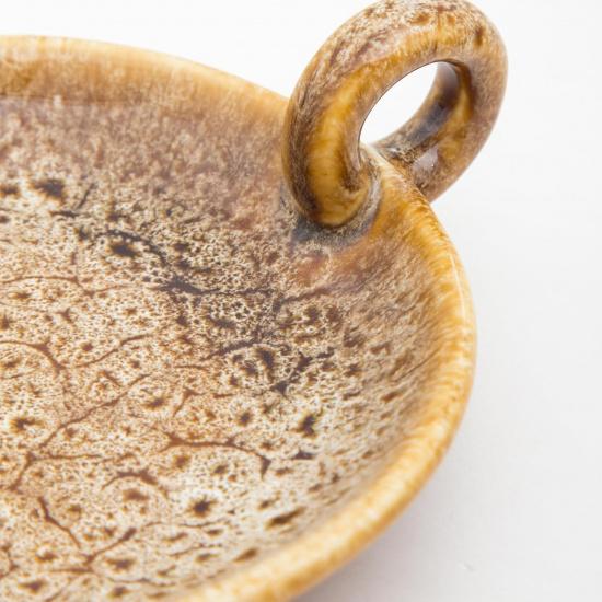 1pack Vintage Ceramic Candle Holders with Handle, Round Farmhouse Ceramic Plate Tray,Sage Holder for Burning,Incense Holder for Meditation Room Home