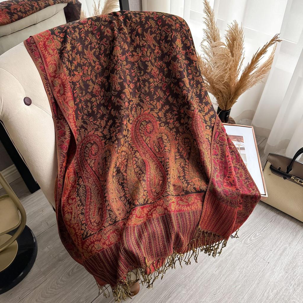 Spring, Imitation Cashmere Scarf Women'S Fashion Ethnic Style Cashew Fringed Long Scarf Shawl