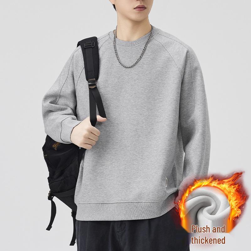 Men s Stylish Solid Color Long Sleeve Thickened Velvet Pullover Sweater 4XL