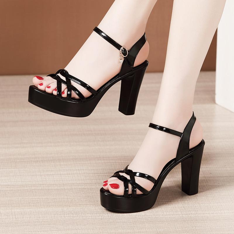 Size 32-43 Woman High Heels Sandal Ladies Summer Women Office Party Shoes Female Patent Leather Platform Heel Elegant Sandal
