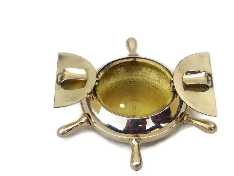 Cenușar din alamă cu design roată nautică antică pentru cuplu (Aur 5 inci) Țigară Astra