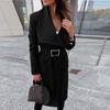 Women's  Winter Long Sleeve Lapel Pocket Casual Coat Belt Woolen Coat