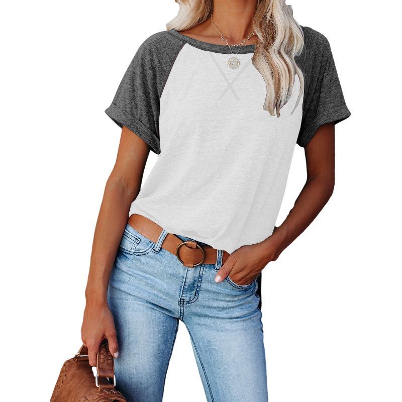 YYFS Damenmode, lässig, Sommer, Frühling, einfarbig, bedruckt, kurzärmelig, O-Ausschnitt, Blusen und Hemden