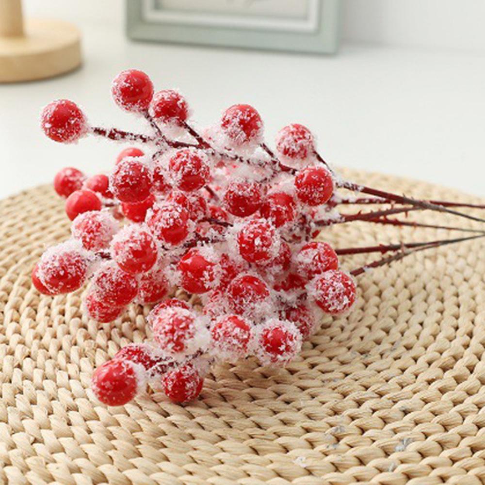 Christmas Tree Decorations 20Pc Artificial Red Berry Branch with Snow Frosted Effect for DIY Xmas Craft Home Holiday Decor