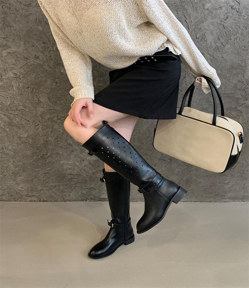 Inner heightening belt buckle hollow toe cool boots women's outer wear 2025 new retro casual open-toe sleeve boots