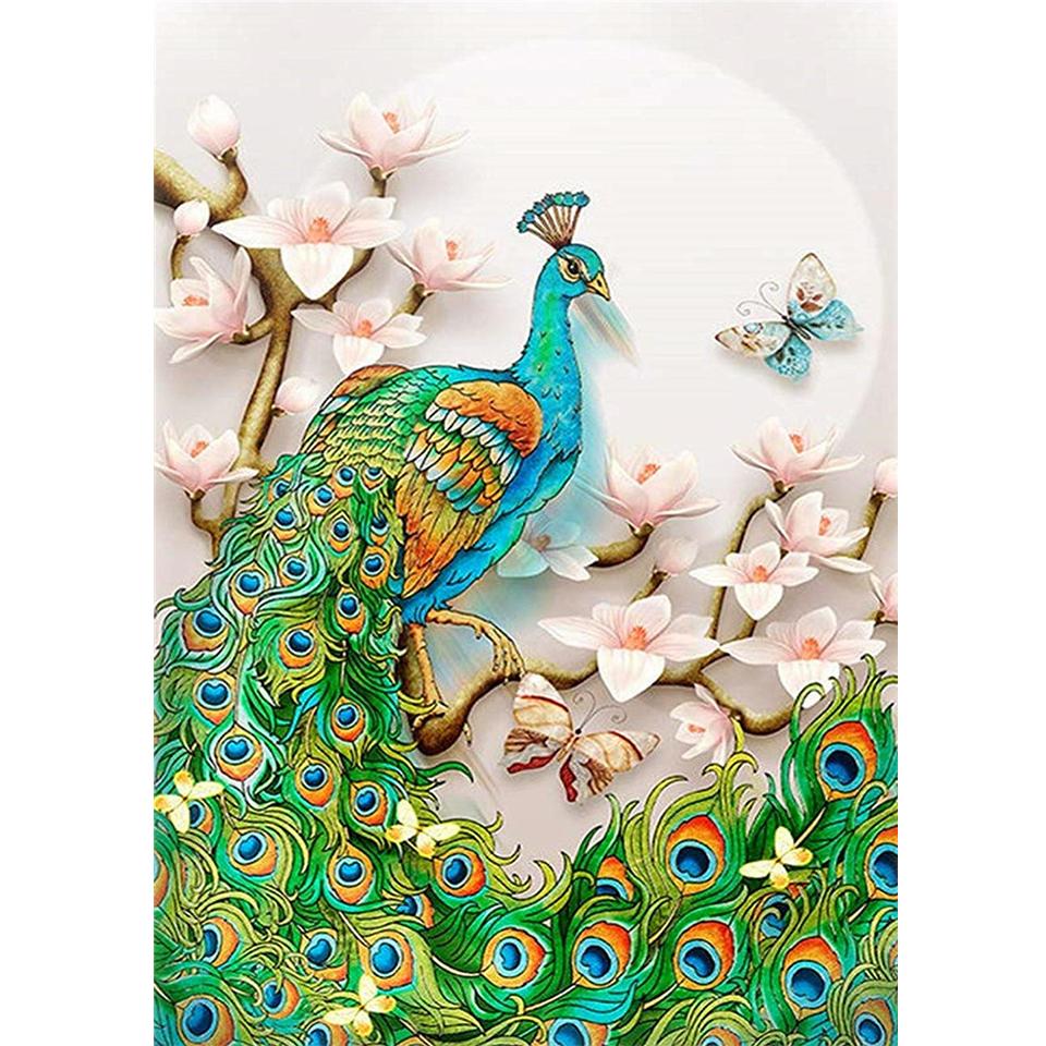 5D DIY Round Diamond Painting Animal Diamond Embroidery Peacock Cross Stitch Kit Rhinestone Mosaic Picture Home Decoration Gift