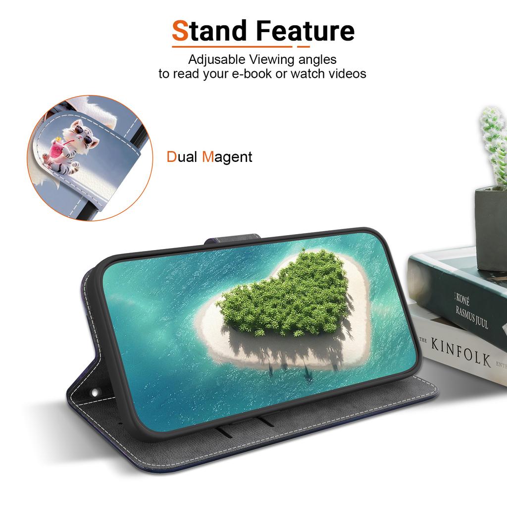 Elegante Custodia a Portafoglio Flip con Motivo Tigre che Sorseggia con Stile in Pelle PU per iPhone Samsung Infinix TECNO OPPO Realme LG...per Oltre 900 Modelli di Telefono