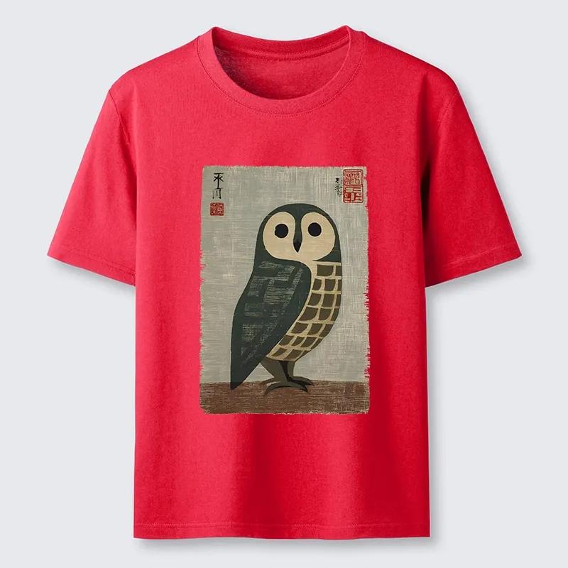 Traditional Owl In Japanese Art TShirt Unisexs and Womens Summer Cotton Clothing Harajuku Fashion Round Neck Short Sleeve Top