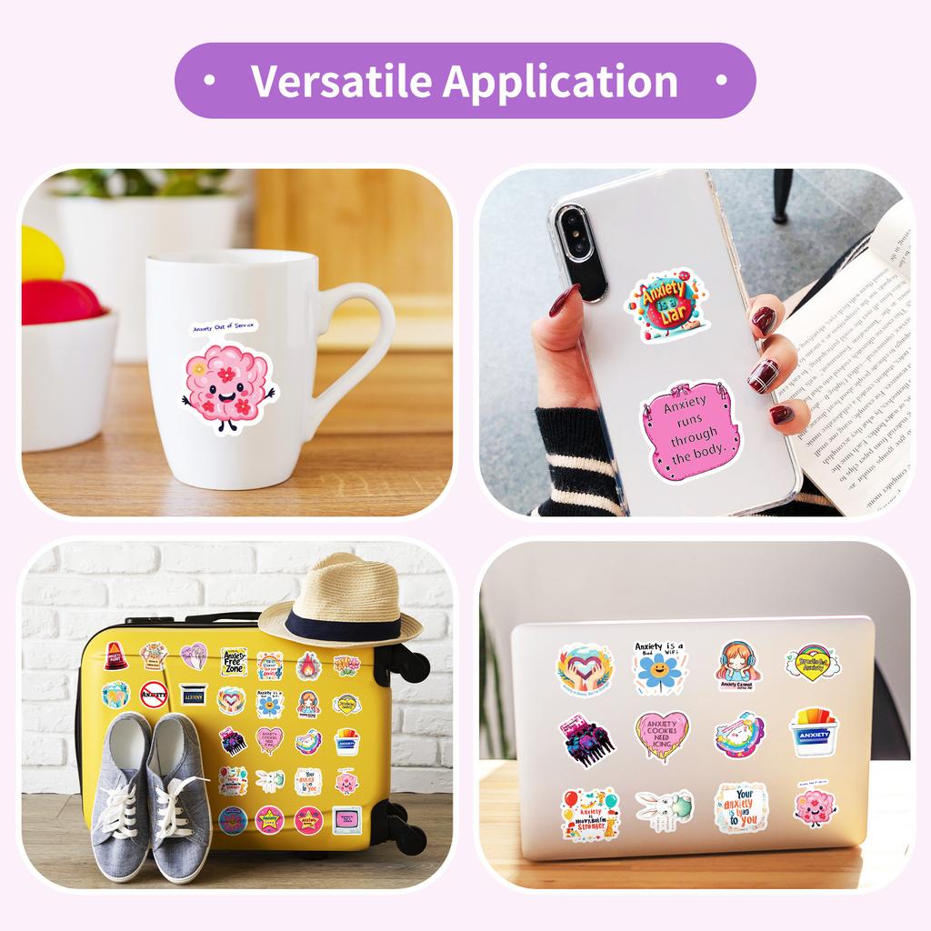 50PCS Anxiety Quote Cartoon Graffiti Stickers, English Anxiety-Themed Phrases Decorative Stickers