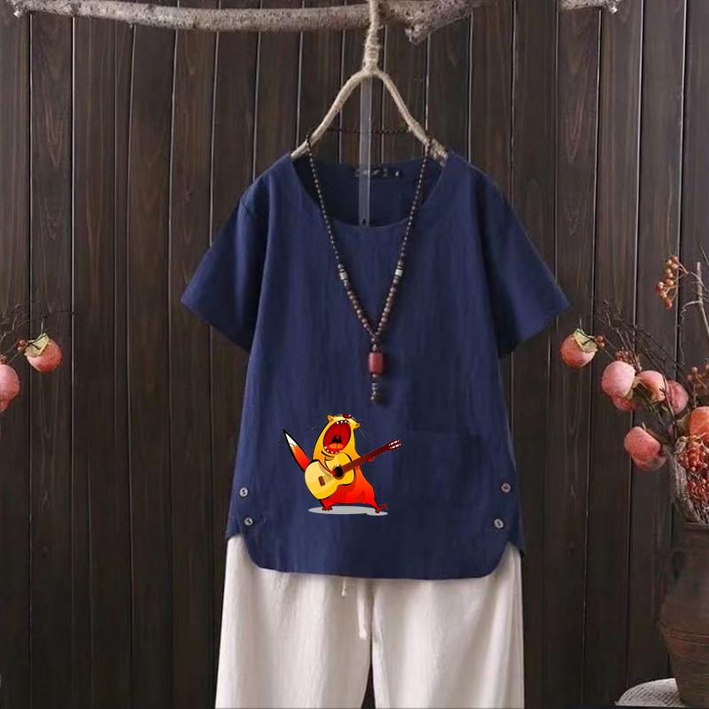 Women's Fashion Cartoon Mouse Prined Summer Casual Loose Short Sleeve T-shirt Summer Blouse Tops