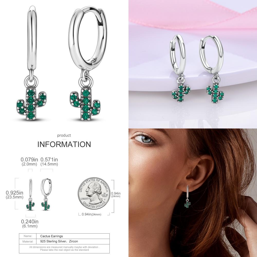 925 Silver Animal Plant Green Series Zircon Hoop Earrings For Women Fashion Jewelry Gift Accessories