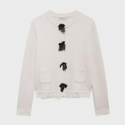 2024 Autumn Fashion Bow-Decorated Knit Jacket & Skirt Set