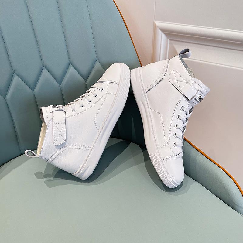 Genuine Leather High-Top White Women's Sneakers - 2025 Spring Collection