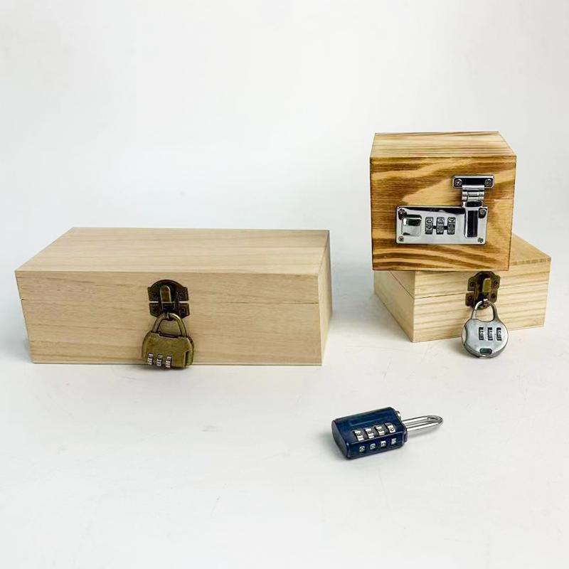 Key Safe Box Cash Box Bank With Secure Lock Pine Wood Jewelry Treasure Chest Unpainted Wood Small Wooden Box